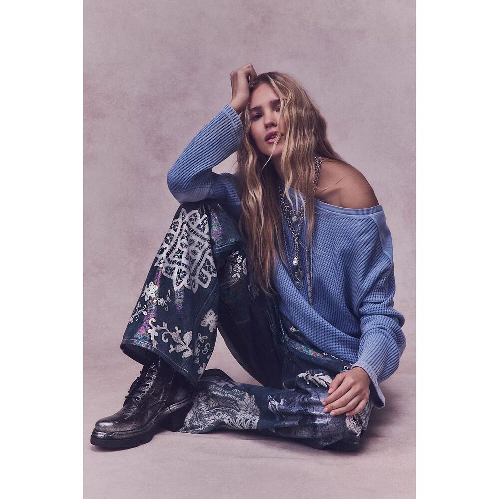 We The Free / Free People Tinsley Printed High-Rise Illusions Jeans